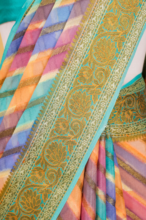 Teal Chiffon Pure Silk Cutwork Saree - Image 4