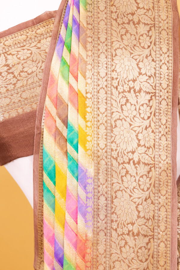 Chocolate Chiffon Pure Silk Cutwork Saree - Image 3