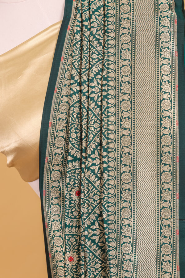 Green Katan Pure Silk Cutwork Saree - Image 3