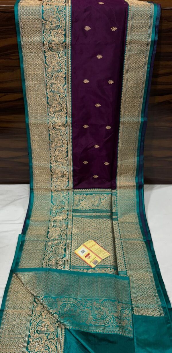 Purple Banarasi Saree With Bluish Border