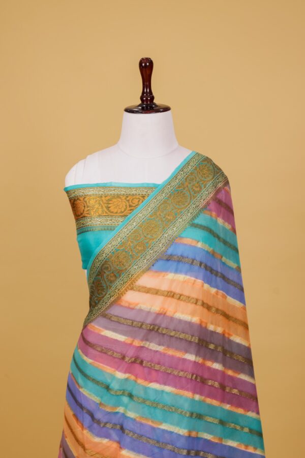 Teal Chiffon Pure Silk Cutwork Saree - Image 3