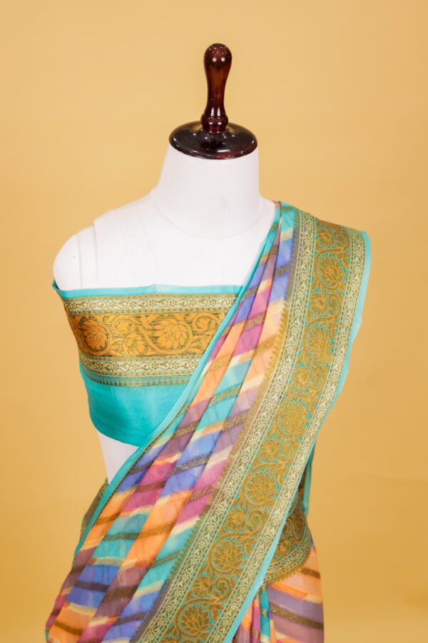 Teal Chiffon Pure Silk Cutwork Saree - Image 7