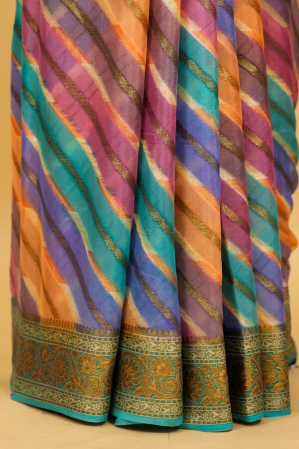 Teal Chiffon Pure Silk Cutwork Saree - Image 8