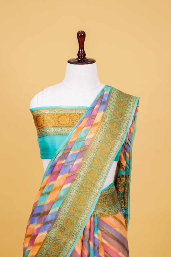 Teal Chiffon Pure Silk Cutwork Saree - Image 9