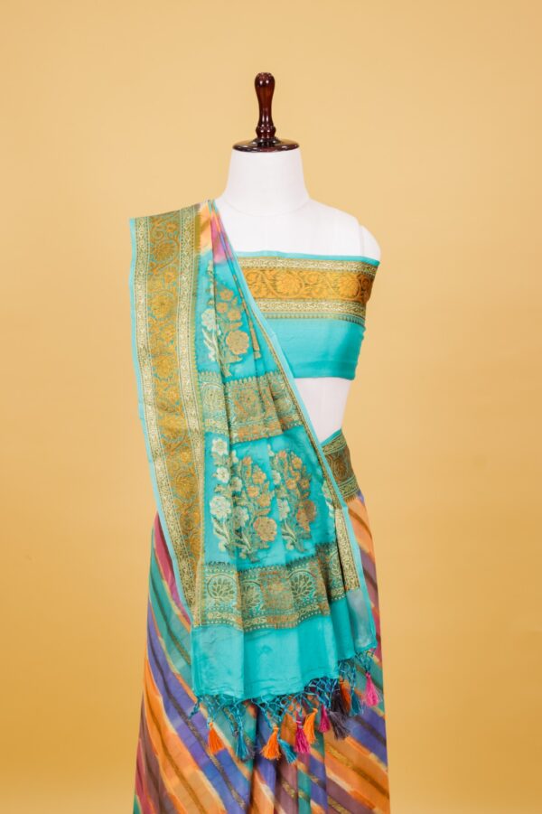 Teal Chiffon Pure Silk Cutwork Saree - Image 6
