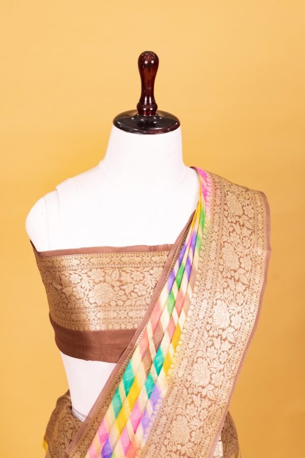 Chocolate Chiffon Pure Silk Cutwork Saree - Image 5