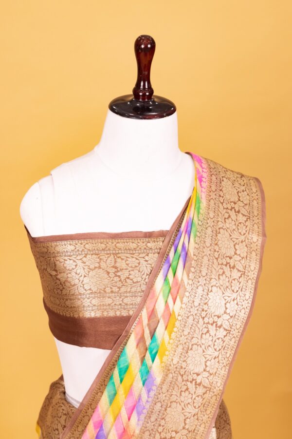 Chocolate Chiffon Pure Silk Cutwork Saree - Image 8