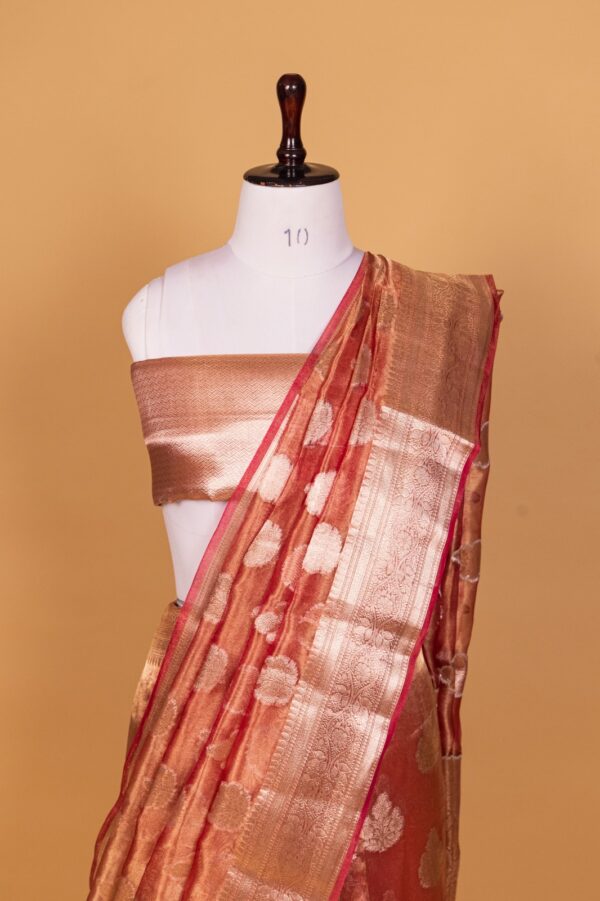 Onion Pink Tissue Pure Silk Dyed Saree - Image 2