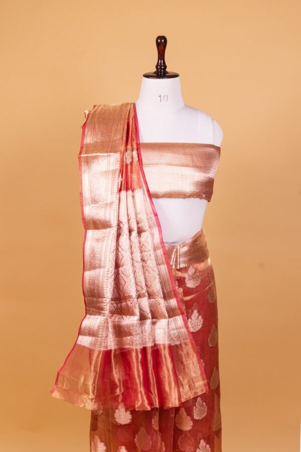 Onion Pink Tissue Pure Silk Dyed Saree - Image 5