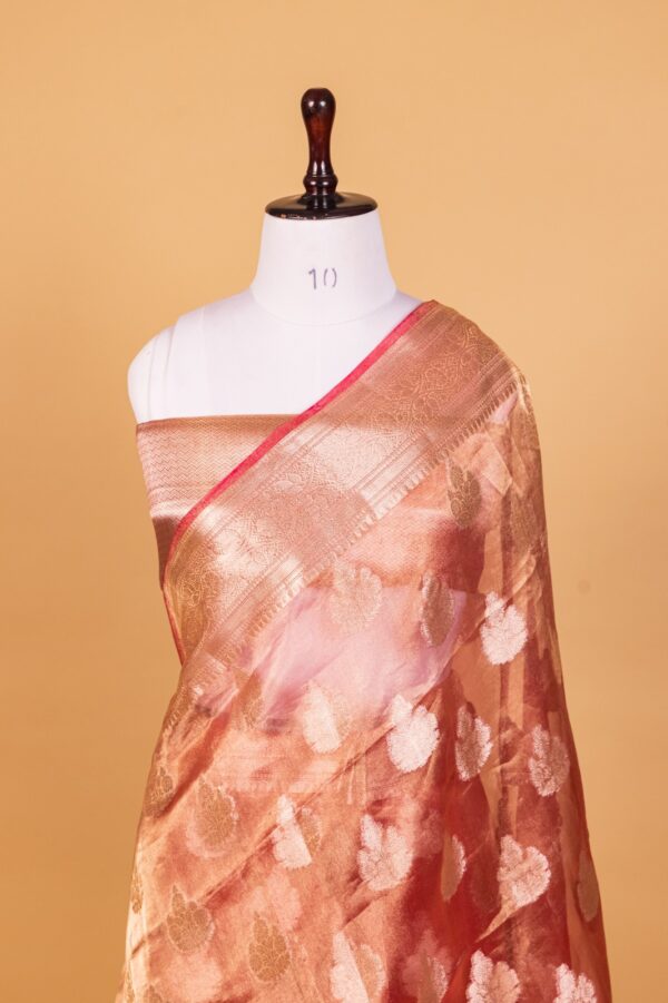 Onion Pink Tissue Pure Silk Dyed Saree - Image 6