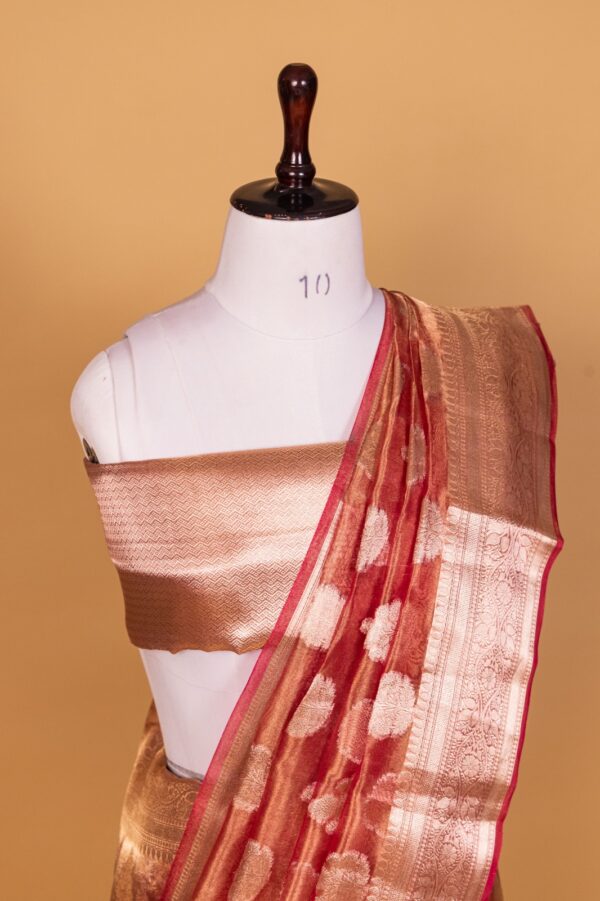Onion Pink Tissue Pure Silk Dyed Saree - Image 4