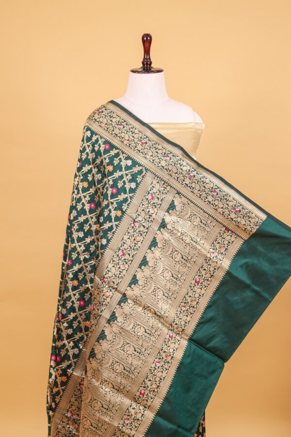 Green Katan Pure Silk Cutwork Saree - Image 5
