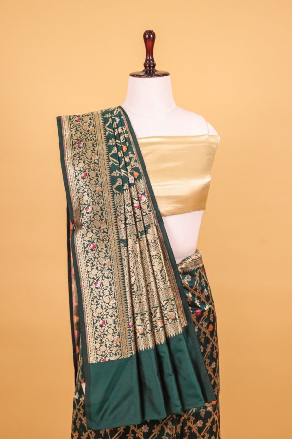 Green Katan Pure Silk Cutwork Saree - Image 6