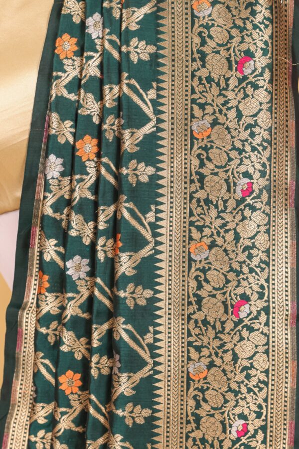 Green Katan Pure Silk Cutwork Saree - Image 7