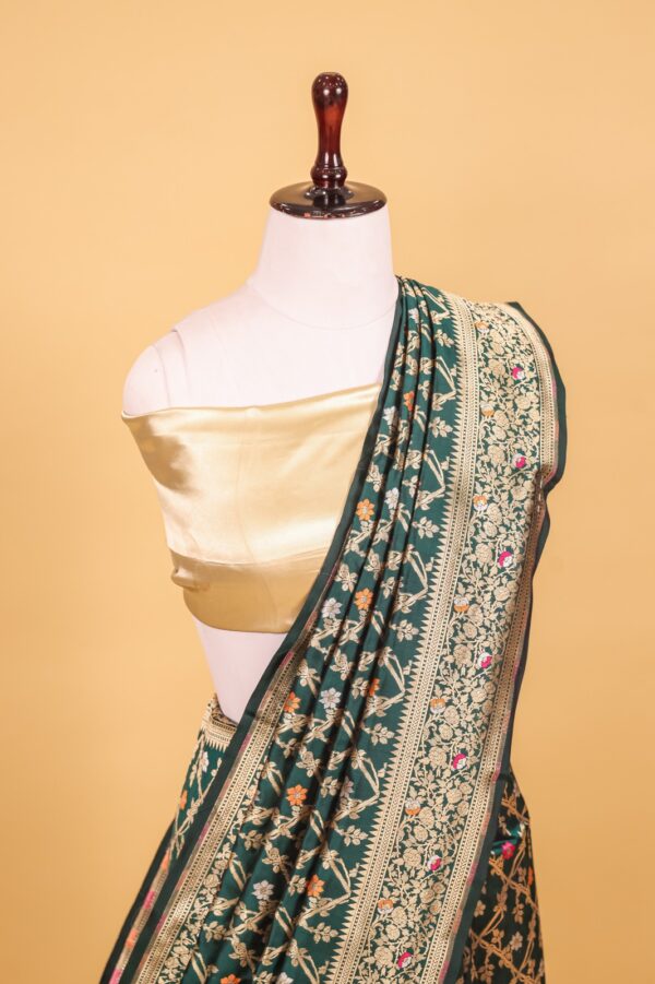 Green Katan Pure Silk Cutwork Saree - Image 2