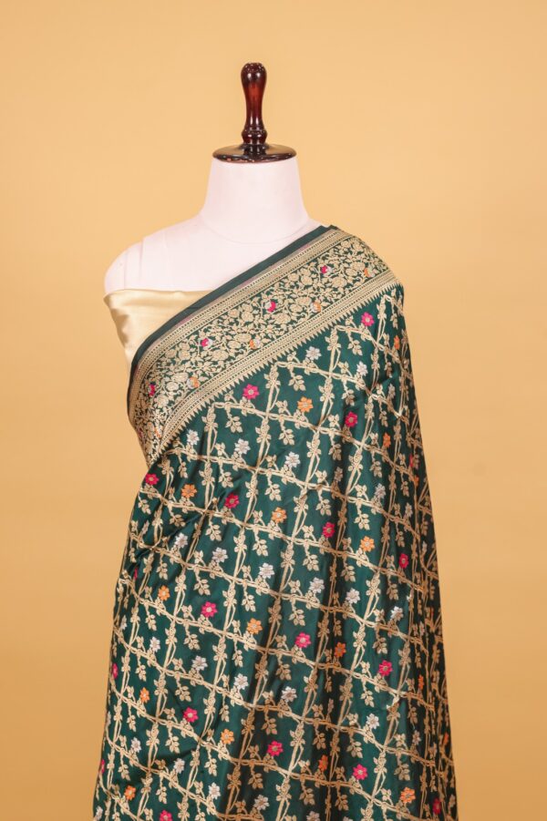 Green Katan Pure Silk Cutwork Saree - Image 4