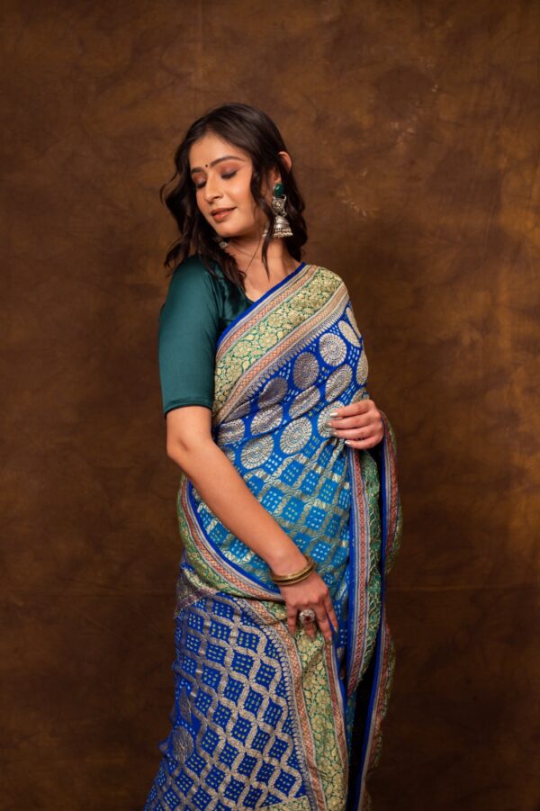 Blue Saree Georgette Silk Bandhani - Image 6