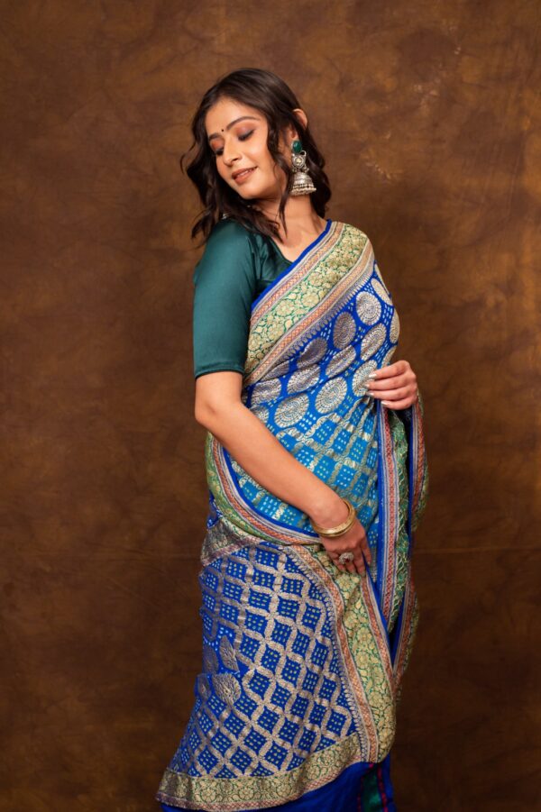 Blue Saree Georgette Silk Bandhani - Image 5