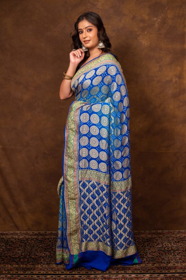 Blue Saree Georgette Silk Bandhani - Image 3