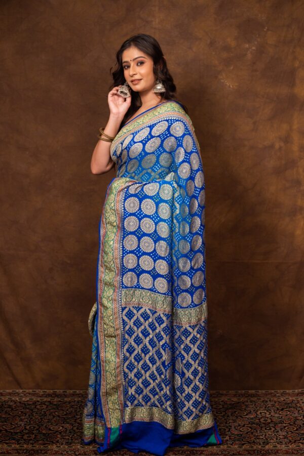 Blue Saree Georgette Silk Bandhani - Image 2