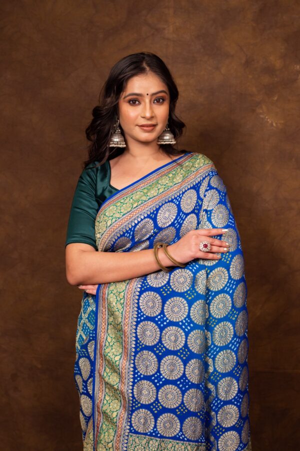 Blue Saree Georgette Silk Bandhani - Image 7
