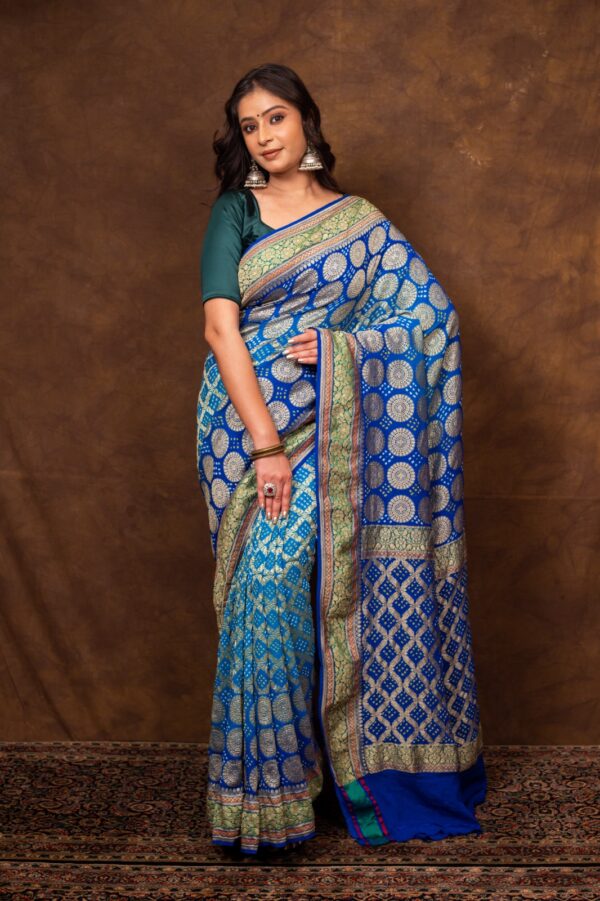 Blue Saree Georgette Silk Bandhani - Image 9