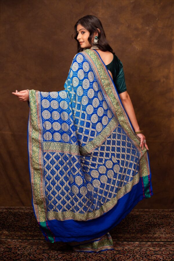 Blue Saree Georgette Silk Bandhani - Image 8