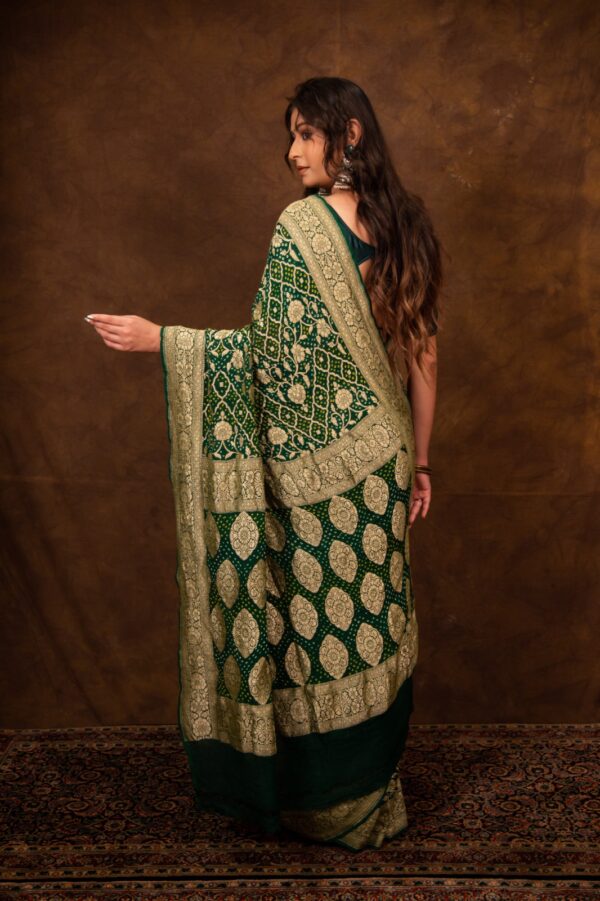 Green Saree Georgette Silk Bandhani - Image 3