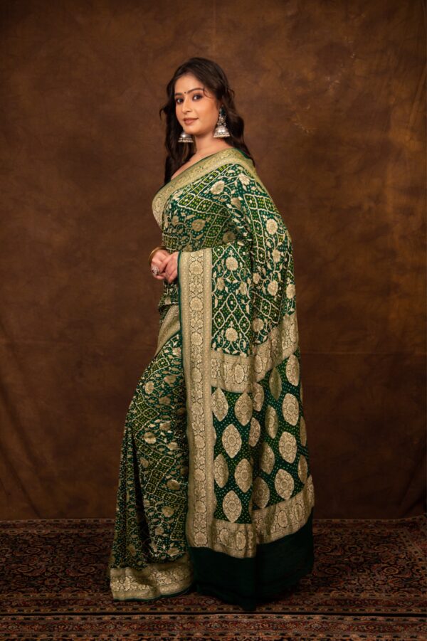 Green Saree Georgette Silk Bandhani - Image 5