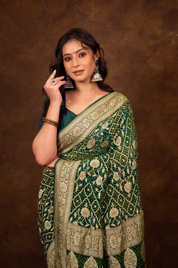Green Saree Georgette Silk Bandhani - Image 7
