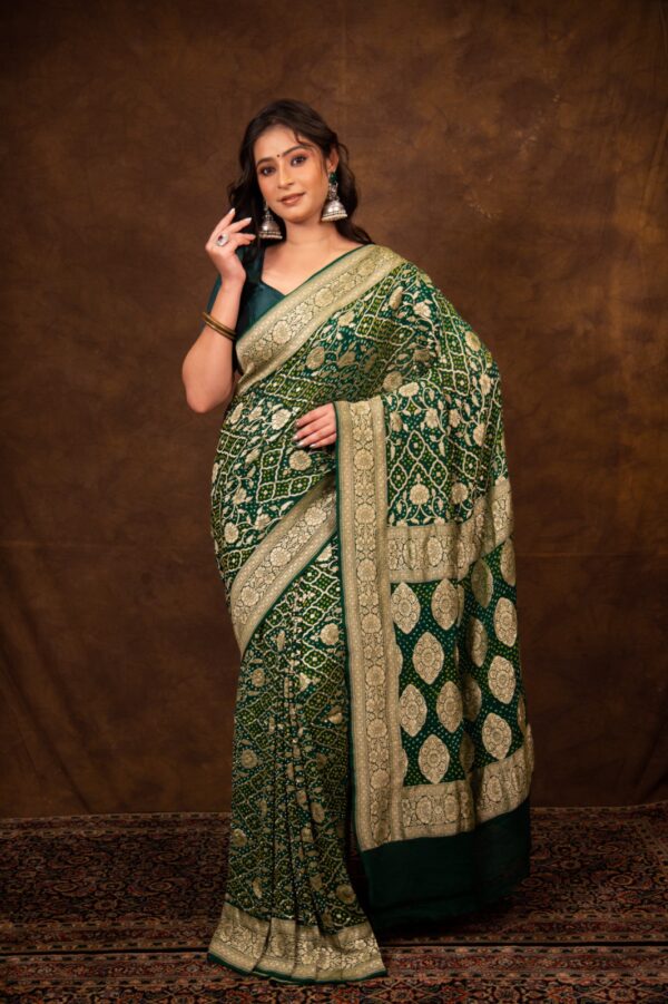 Green Saree Georgette Silk Bandhani - Image 8