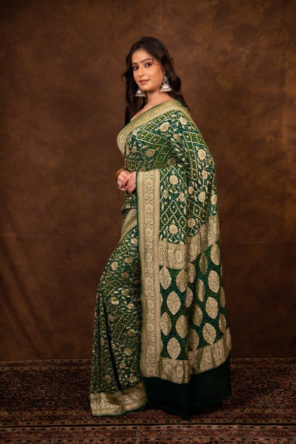 Green Saree Georgette Silk Bandhani - Image 6