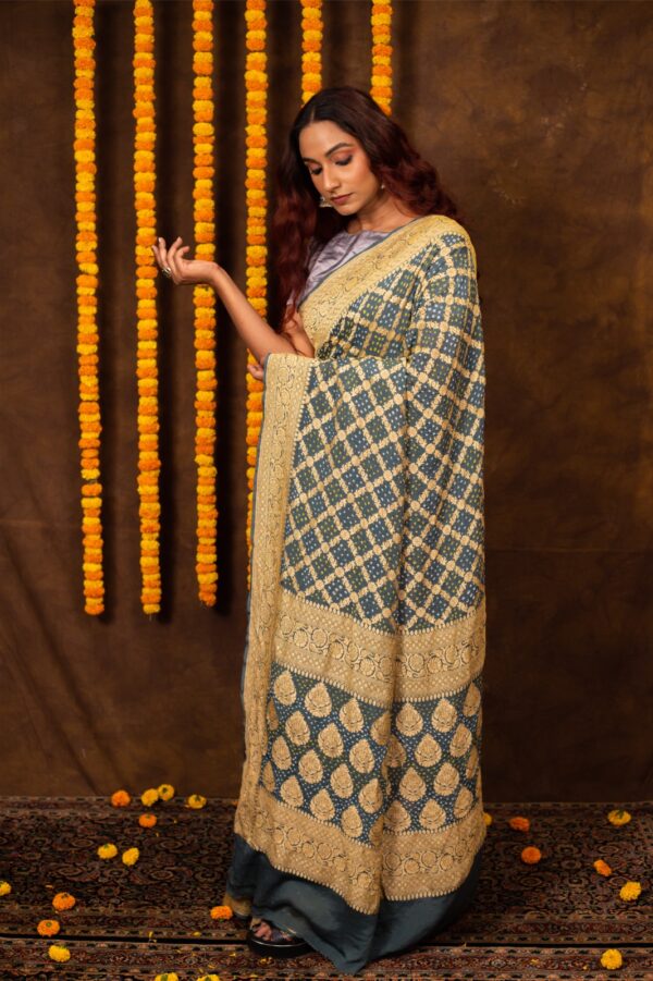 Grey Saree Georgette Silk Bandhani - Image 2
