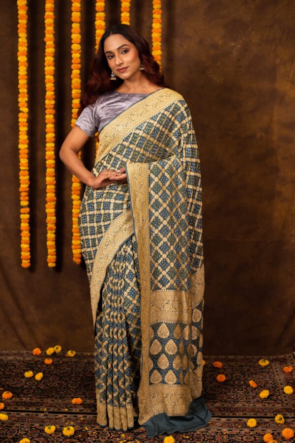 Grey Saree Georgette Silk Bandhani