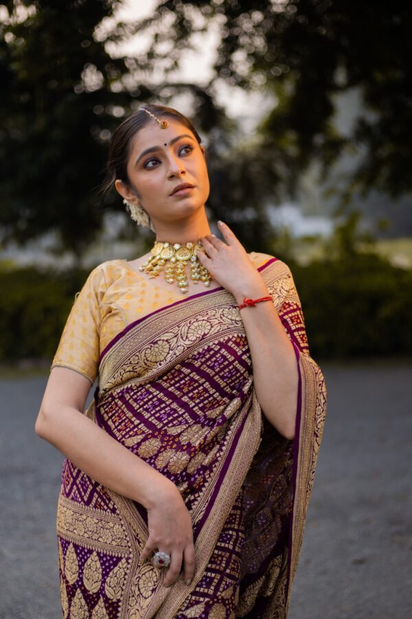 Brown Saree Georgette Silk Bandhani - Image 4