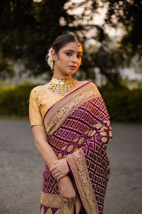 Brown Saree Georgette Silk Bandhani - Image 5