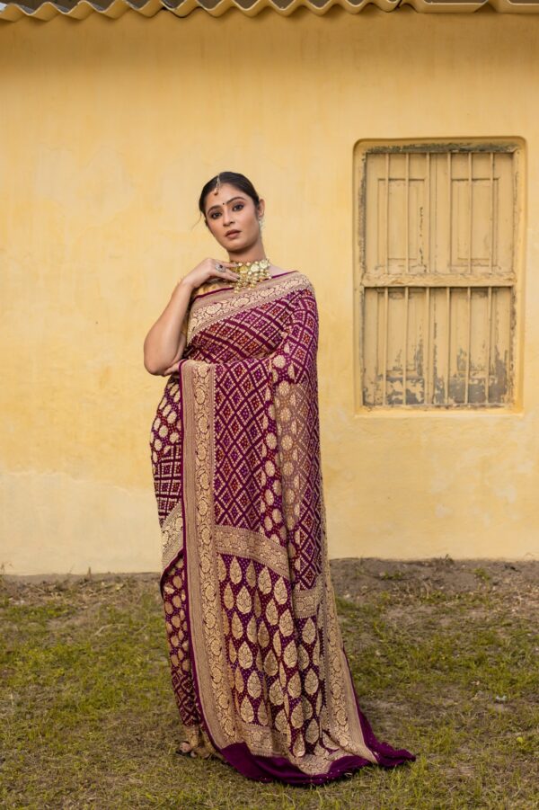 Brown Saree Georgette Silk Bandhani - Image 8