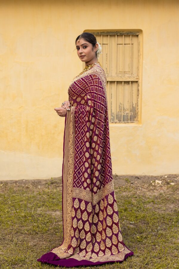 Brown Saree Georgette Silk Bandhani - Image 2