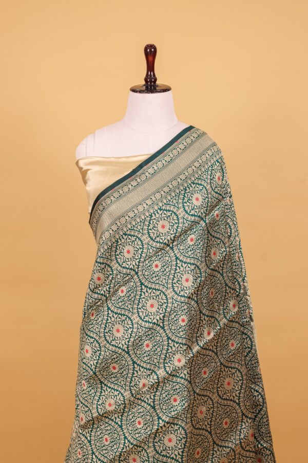 Green Katan Pure Silk Cutwork Saree - Image 4