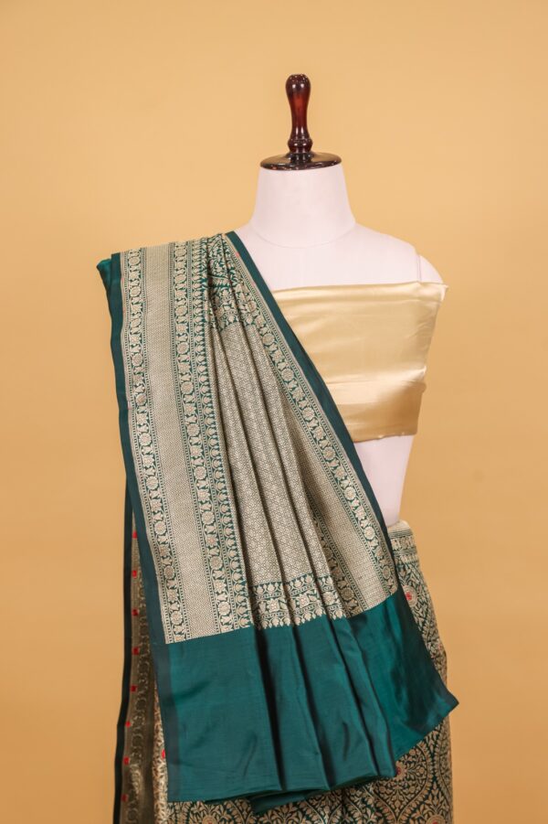 Green Katan Pure Silk Cutwork Saree - Image 2