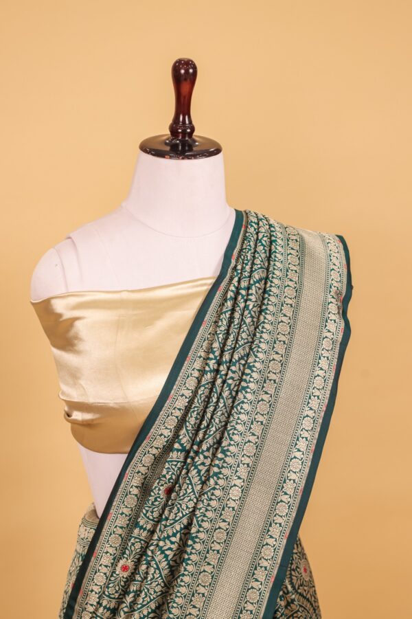Green Katan Pure Silk Cutwork Saree - Image 6