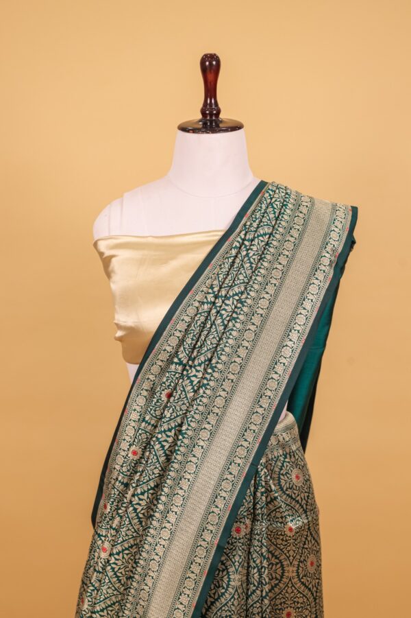 Green Katan Pure Silk Cutwork Saree - Image 7